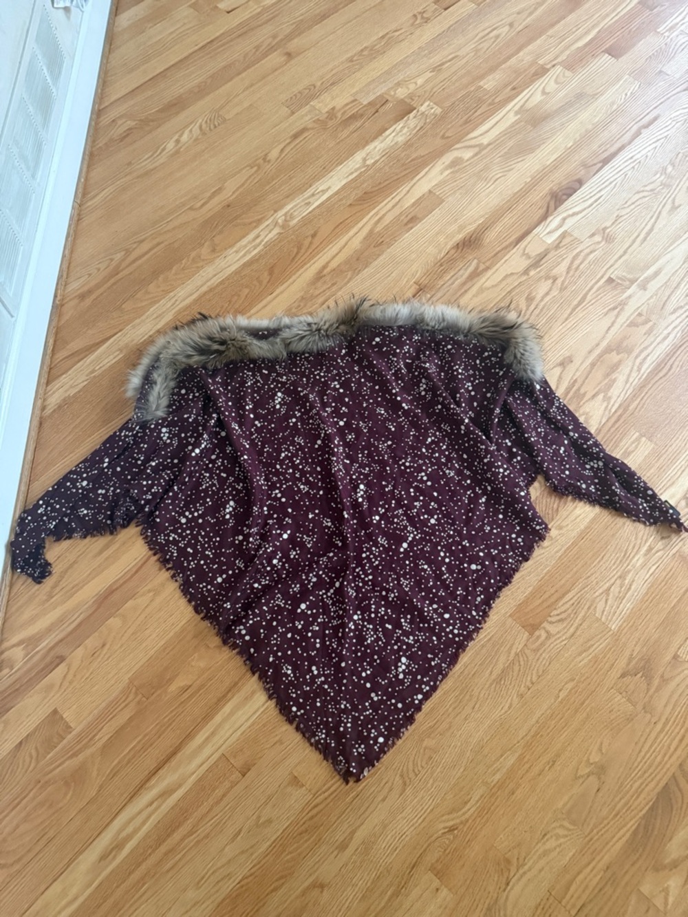Fendi silk wool vintage fur shawl burgundy